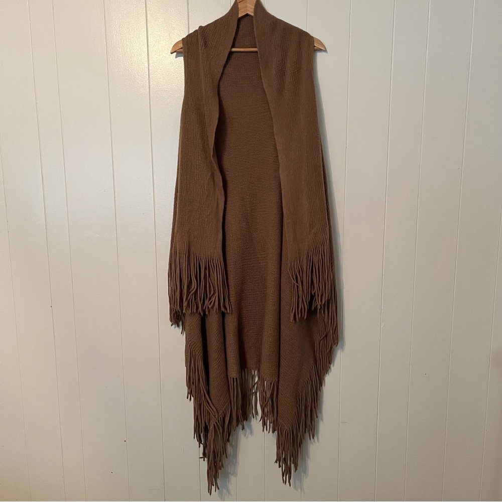 Long Boho Knit Vest Fringe Country Festival Cowgirl Cowboy Brown One Size